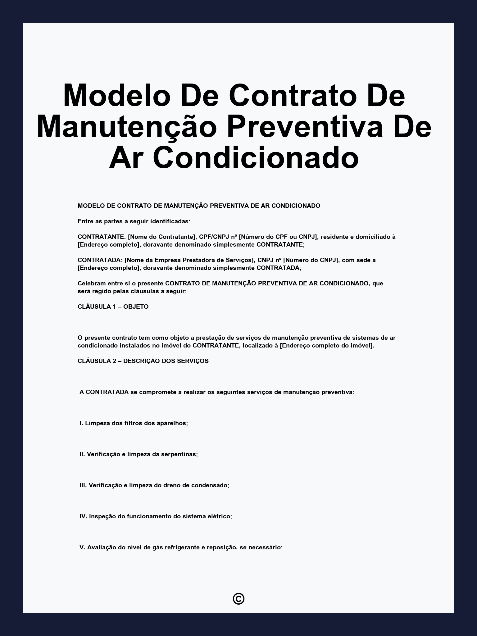 Modelo De Contrato De Manutenção Preventiva De Ar Condicionado