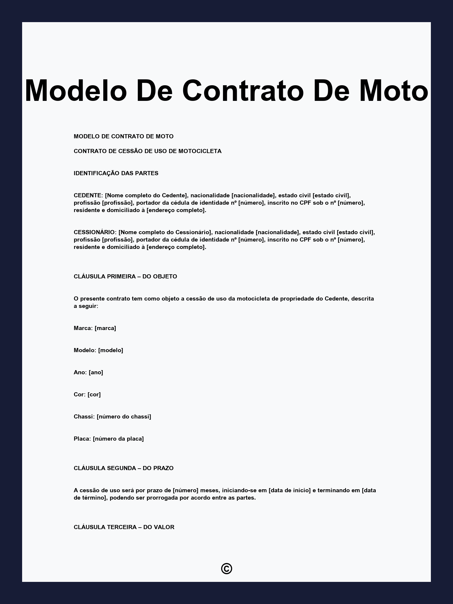 Modelo De Contrato De Moto