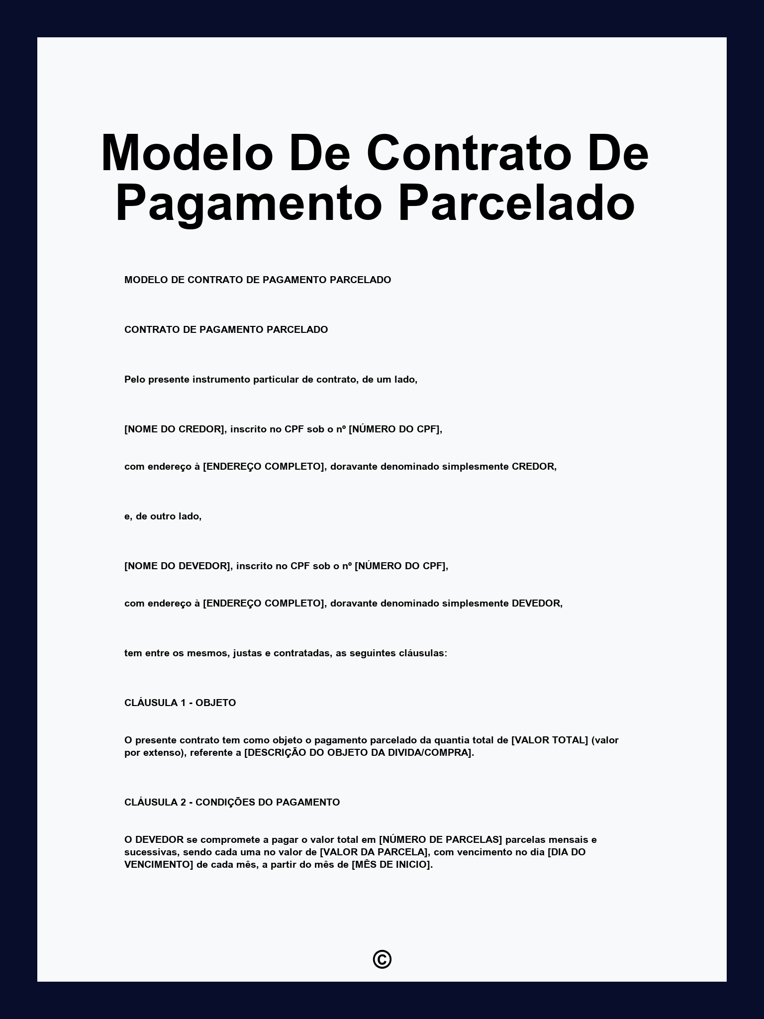 Modelo De Contrato De Pagamento Parcelado