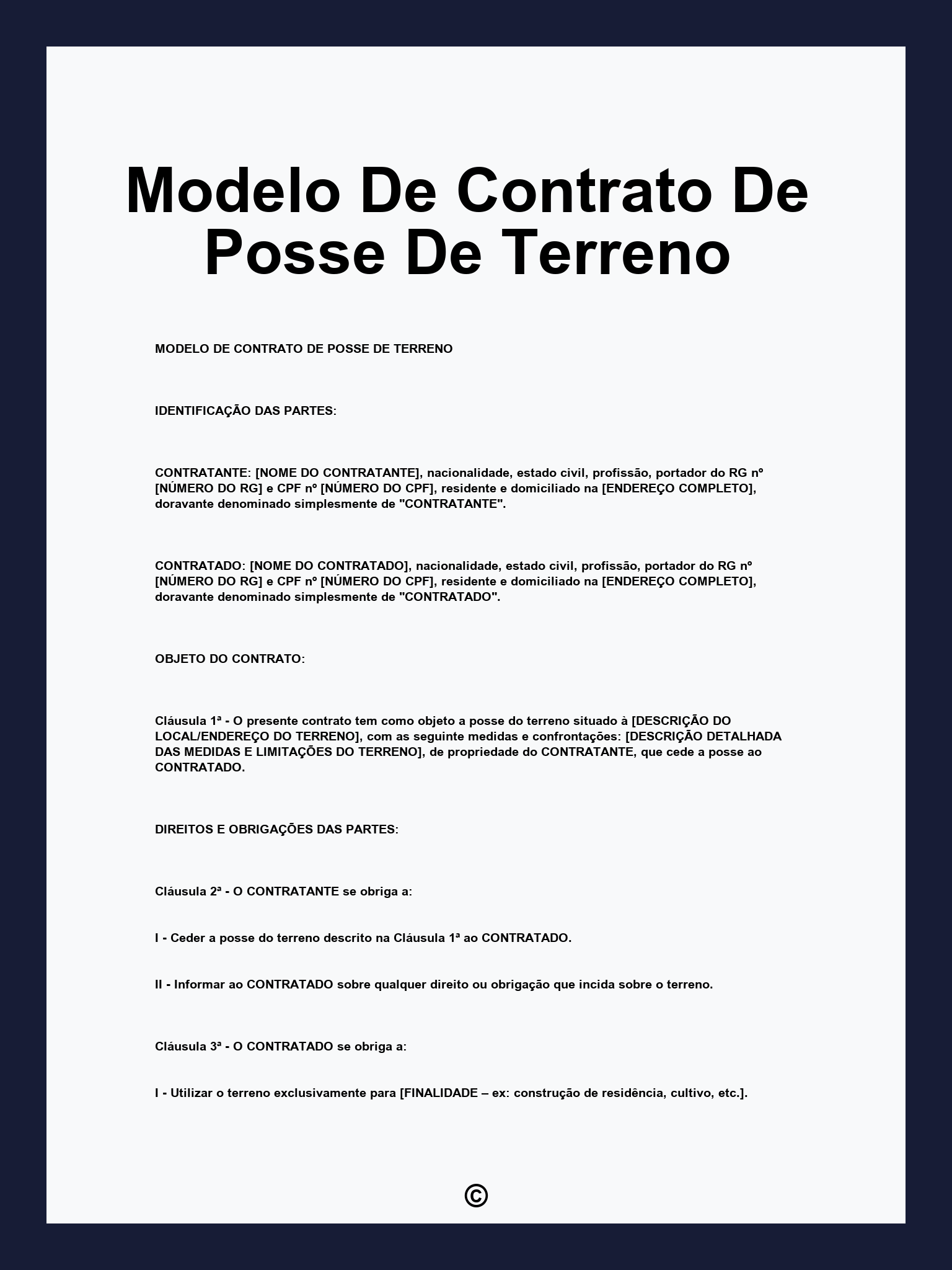 Modelo De Contrato De Posse De Terreno