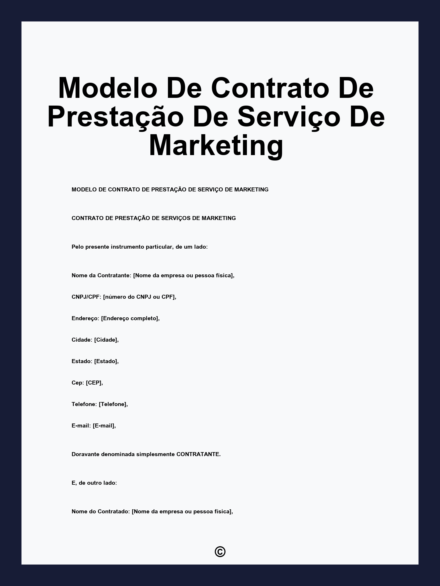 Modelo De Contrato De Prestação De Serviço De Marketing