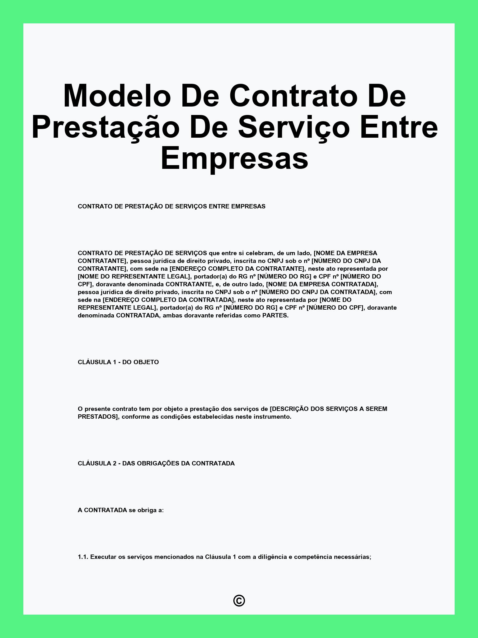Modelo De Contrato De Prestação De Serviço Entre Empresas