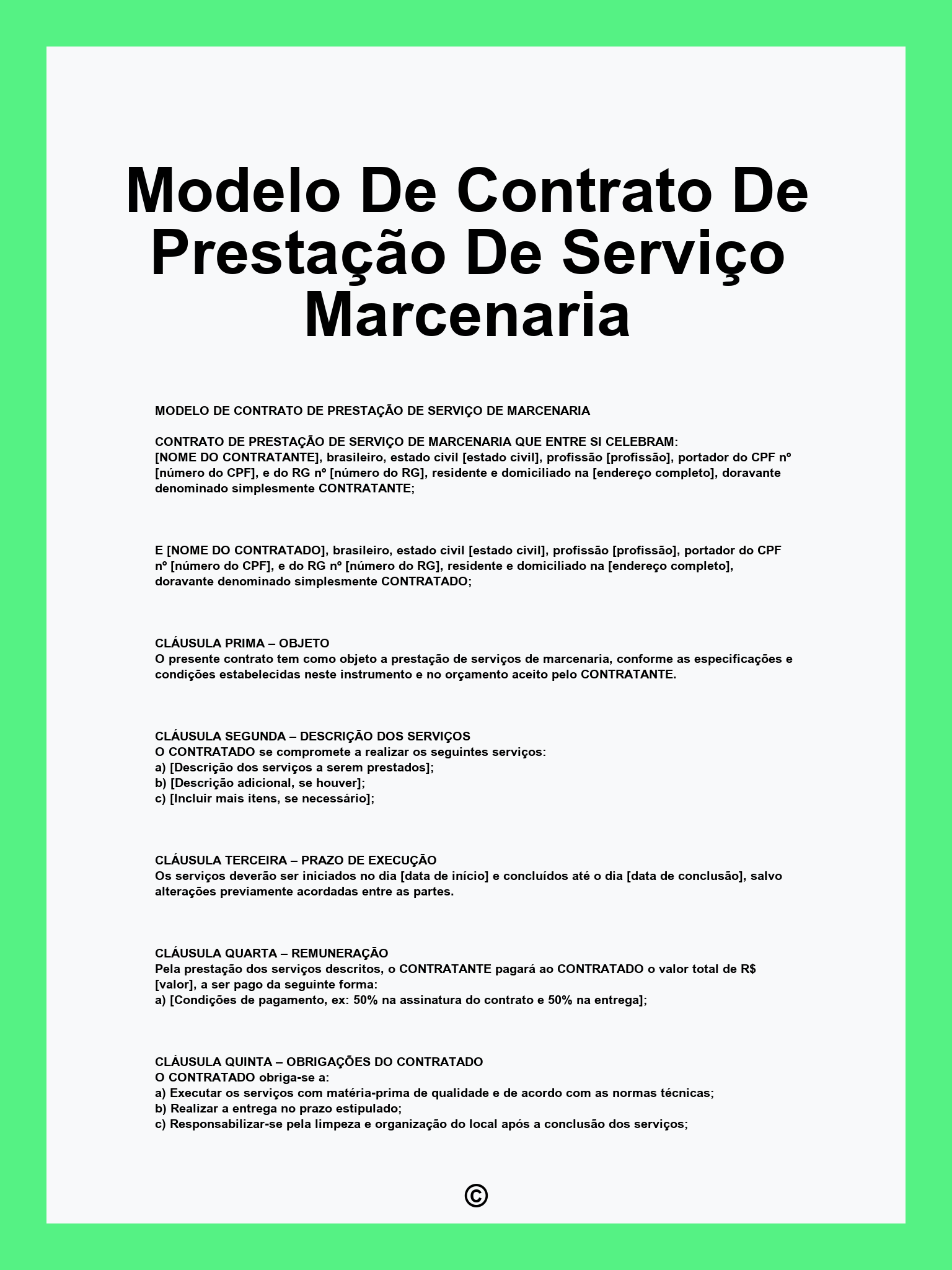 Modelo De Contrato De Prestação De Serviço Marcenaria