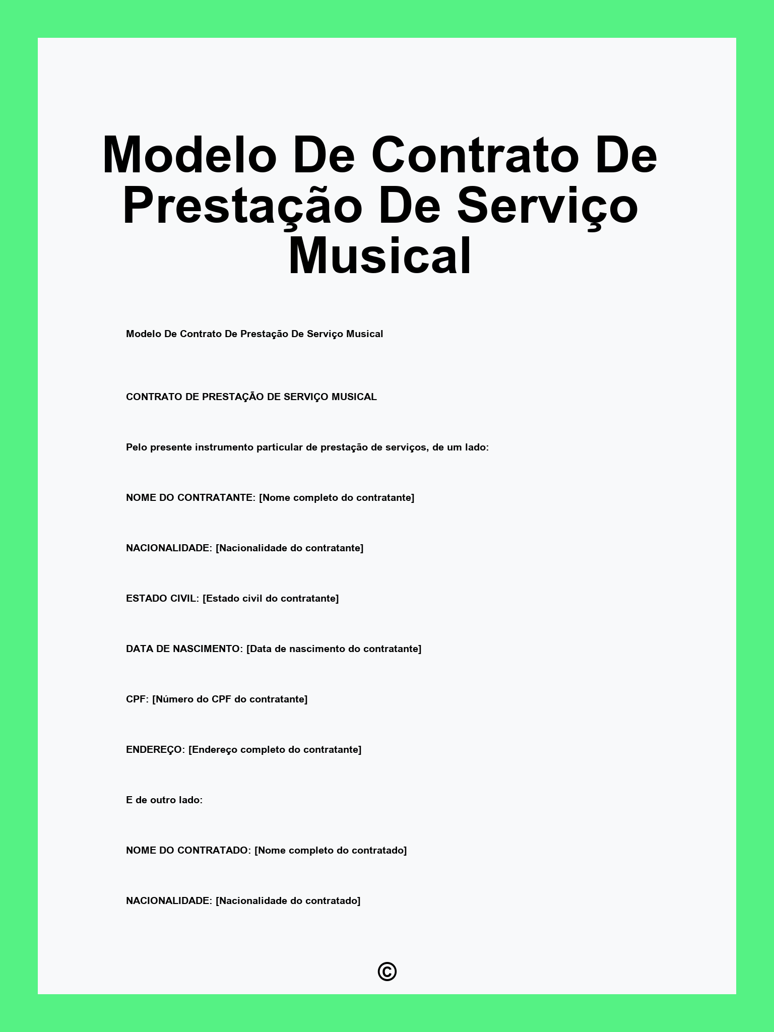 Modelo De Contrato De Prestação De Serviço Musical