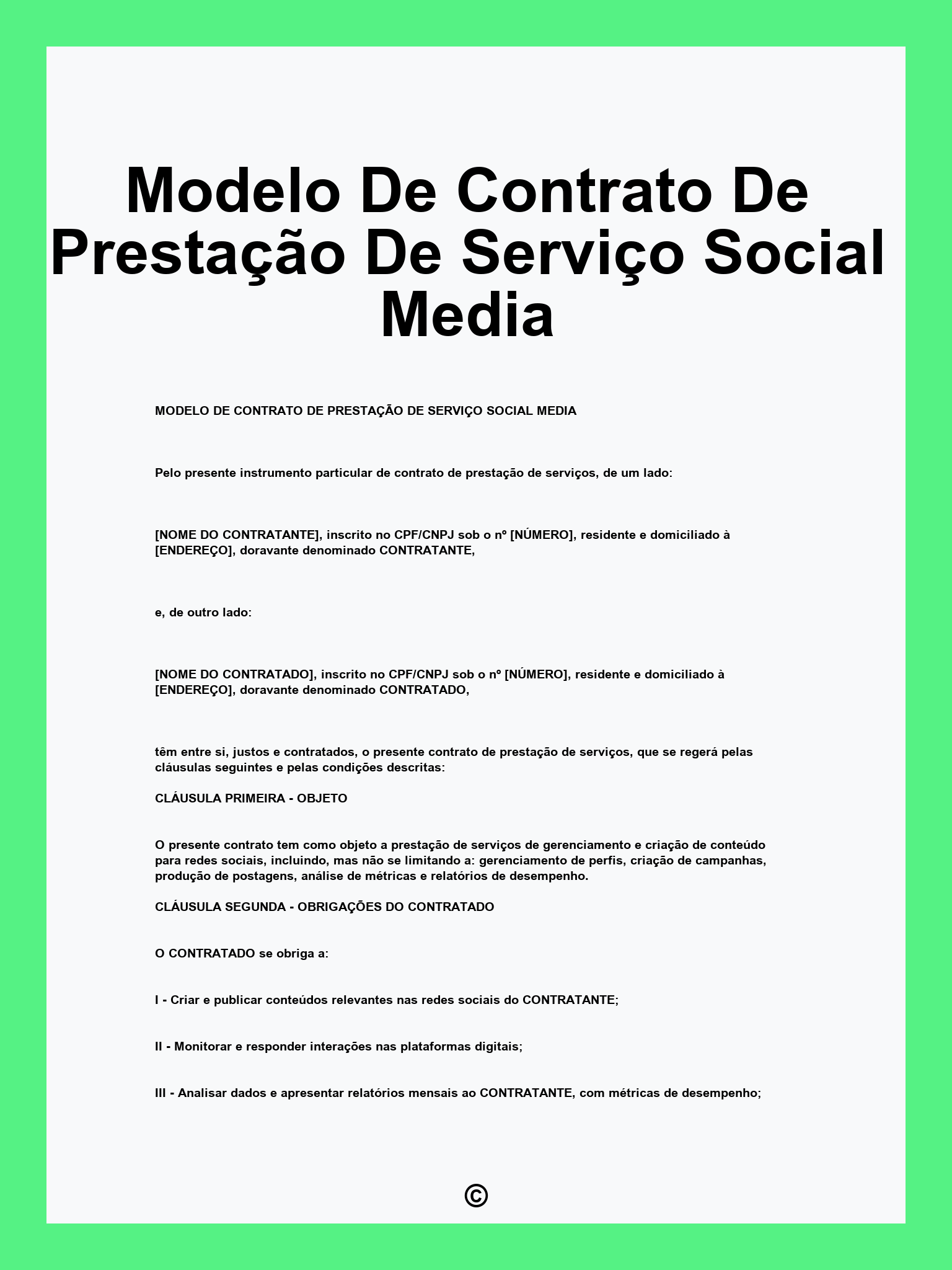 Modelo De Contrato De Prestação De Serviço Social Media