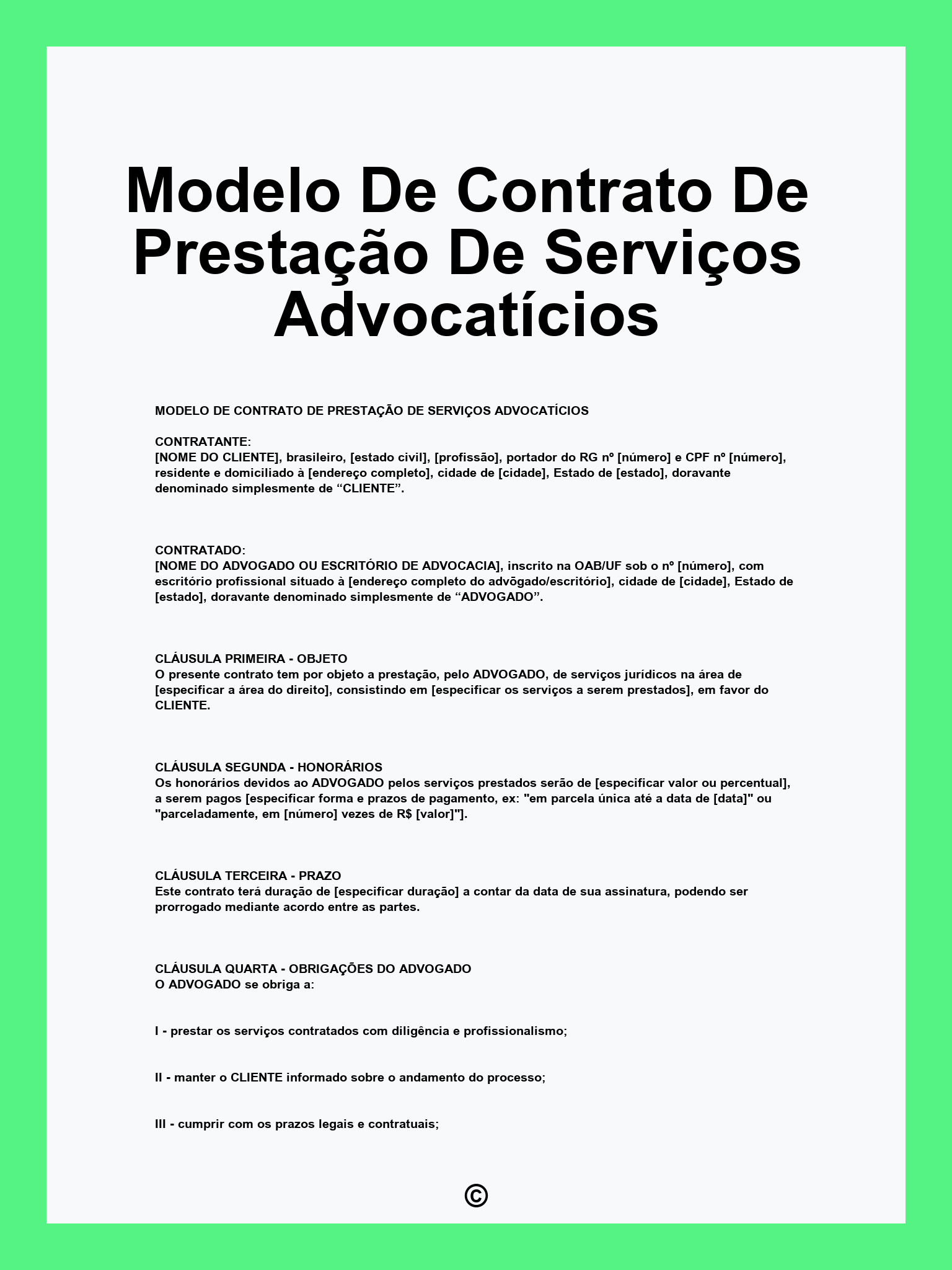 Modelo De Contrato De Prestação De Serviços Advocatícios