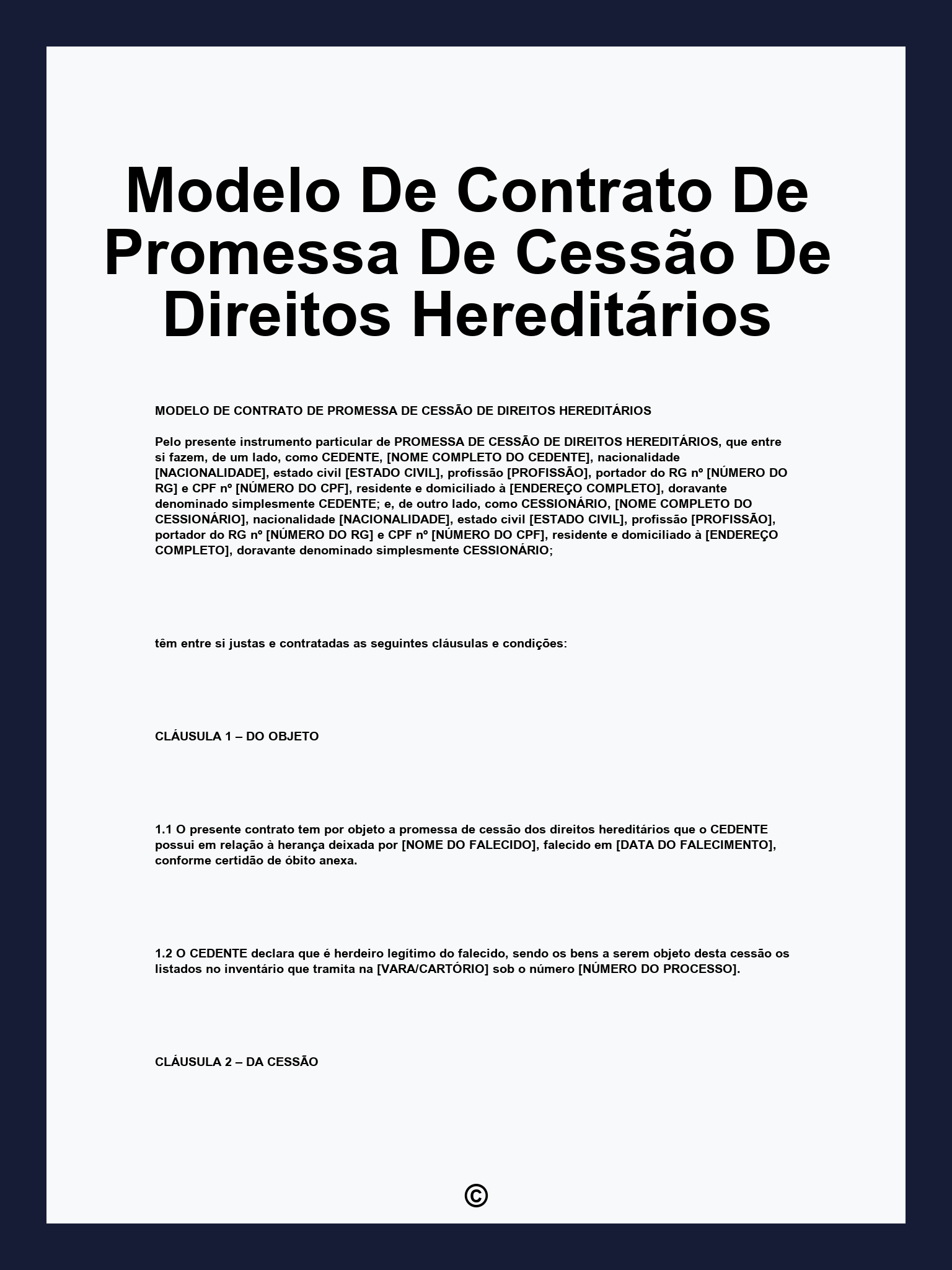 Modelo De Contrato De Promessa De Cessão De Direitos Hereditários
