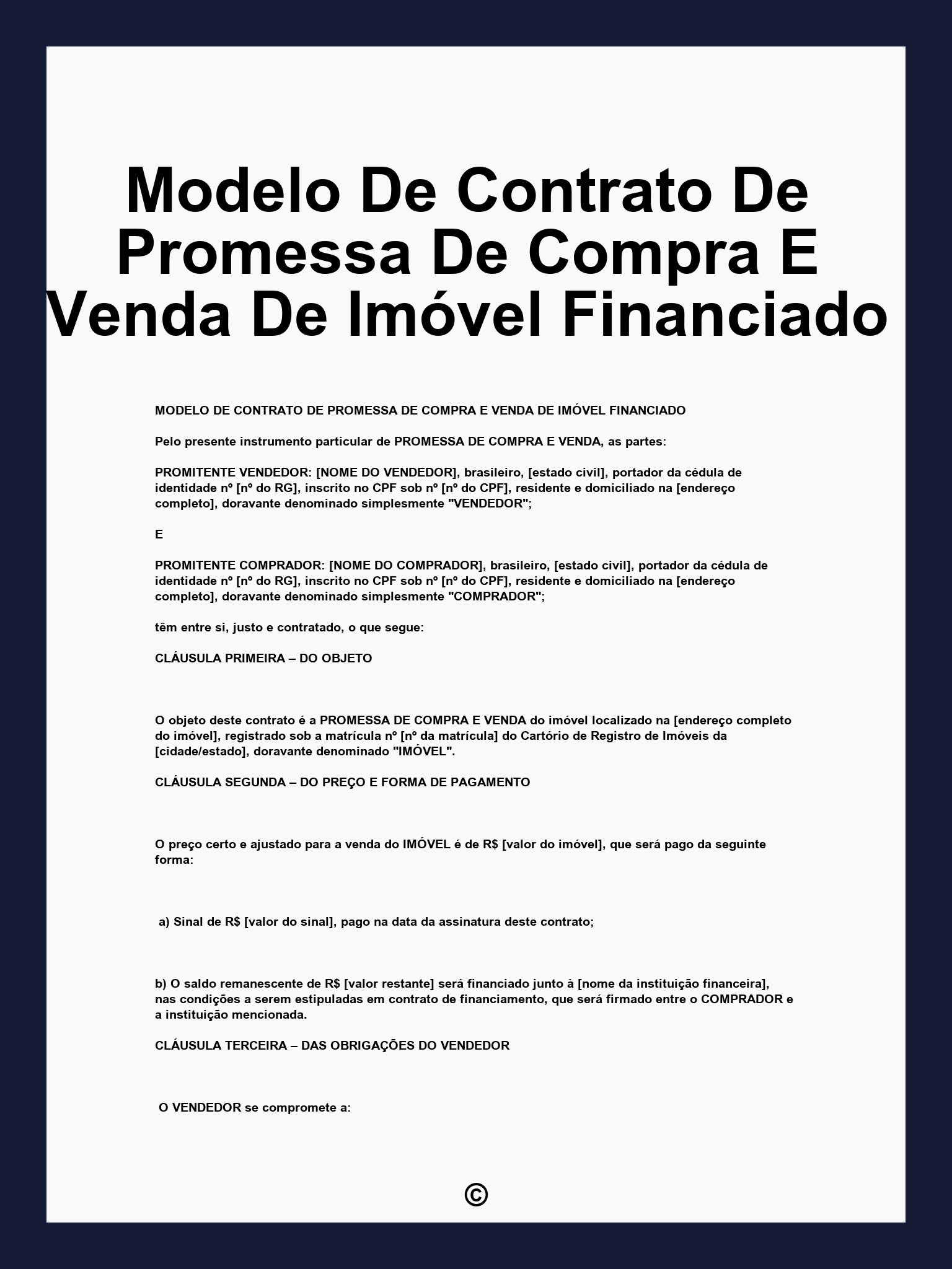 Modelo De Contrato De Promessa De Compra E Venda De Imóvel Financiado