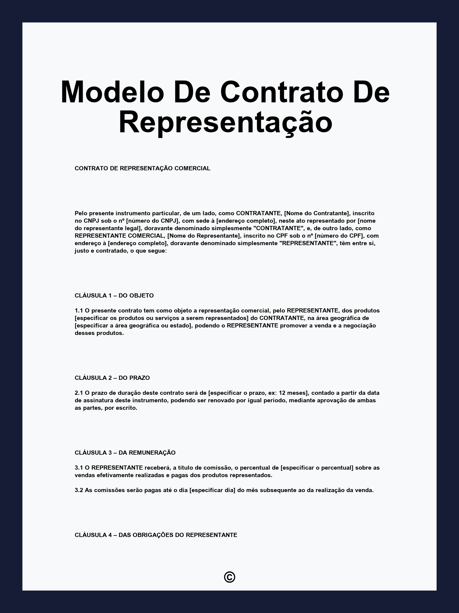 Modelo De Contrato De Representação