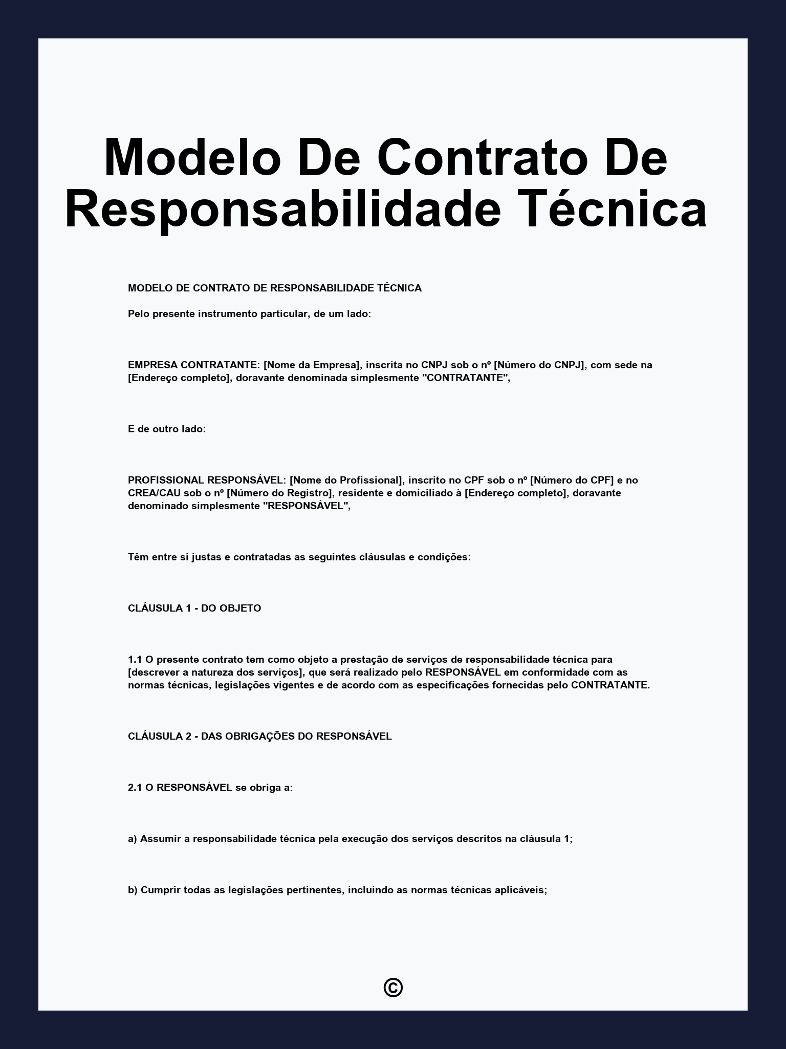 Modelo De Contrato De Responsabilidade Técnica