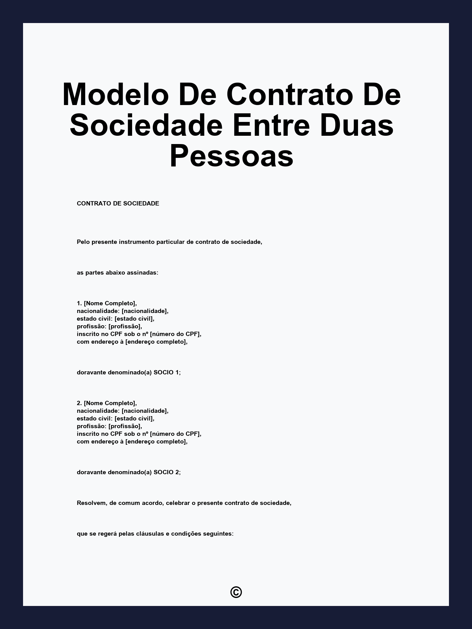 Modelo De Contrato De Sociedade Entre Duas Pessoas