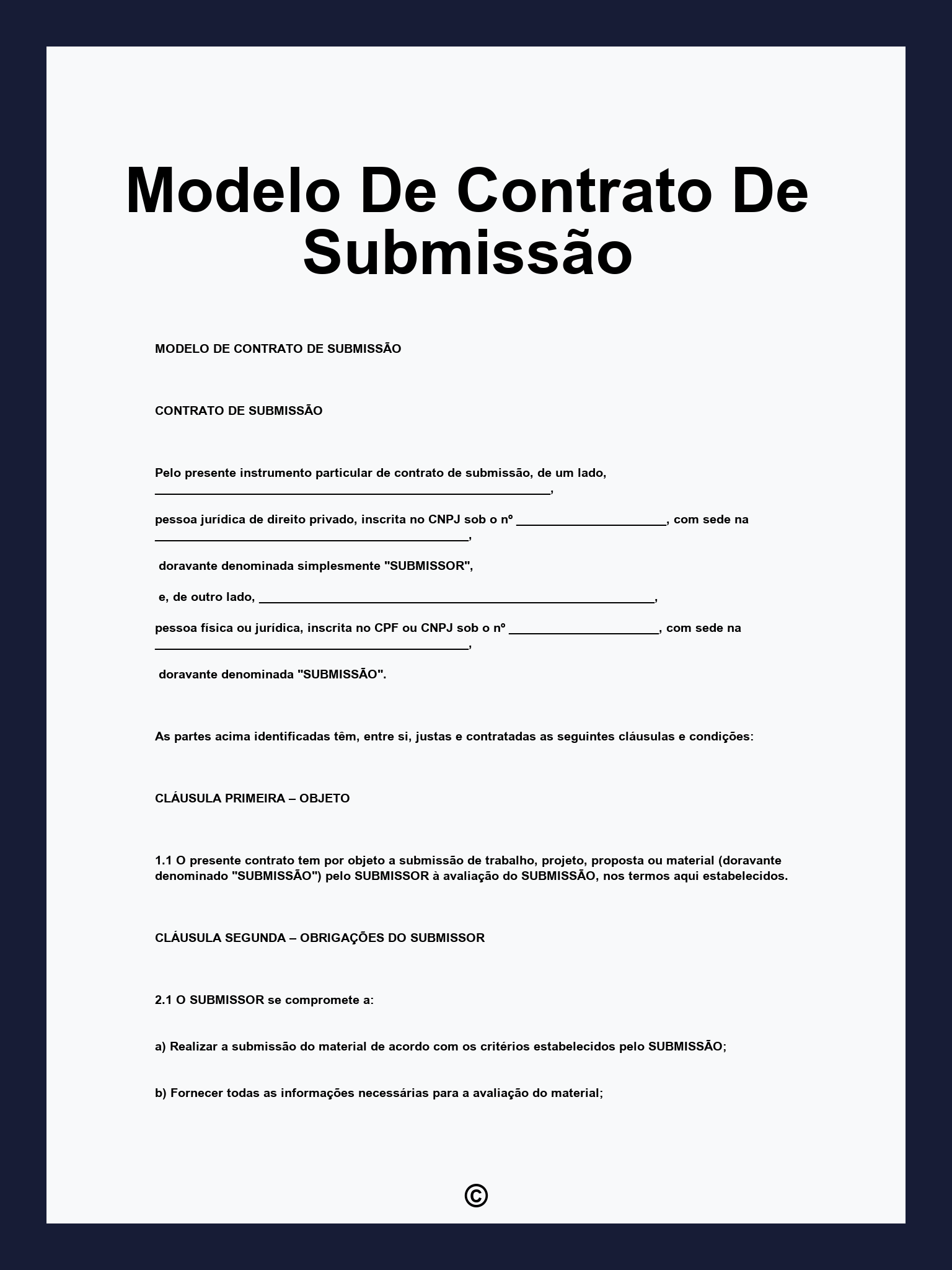 Modelo De Contrato De Submissão
