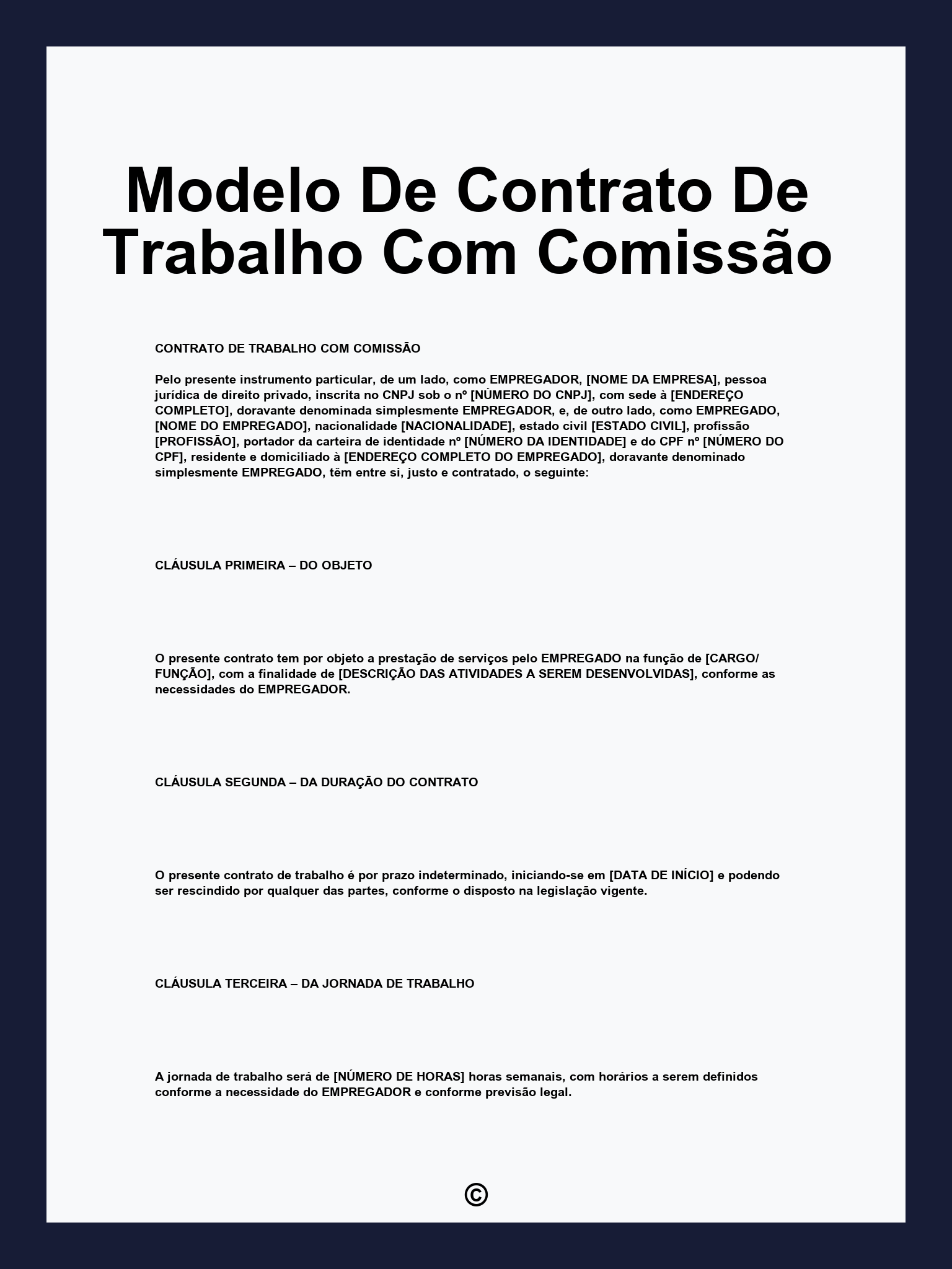 Modelo De Contrato De Trabalho Com Comissão