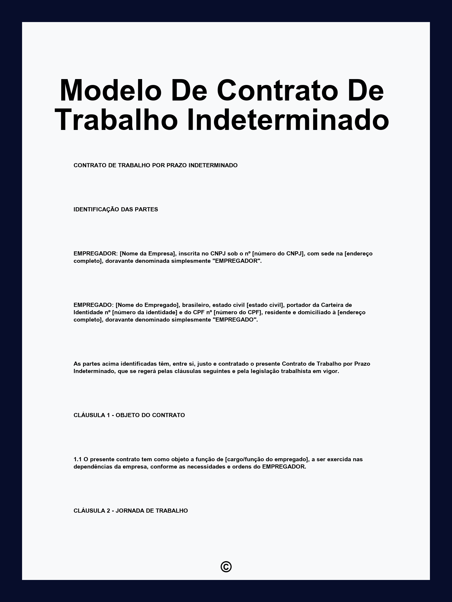 Modelo De Contrato De Trabalho Indeterminado