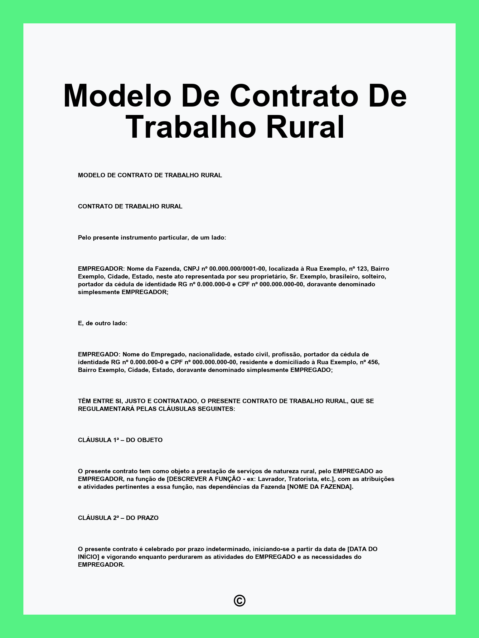 Modelo De Contrato De Trabalho Rural