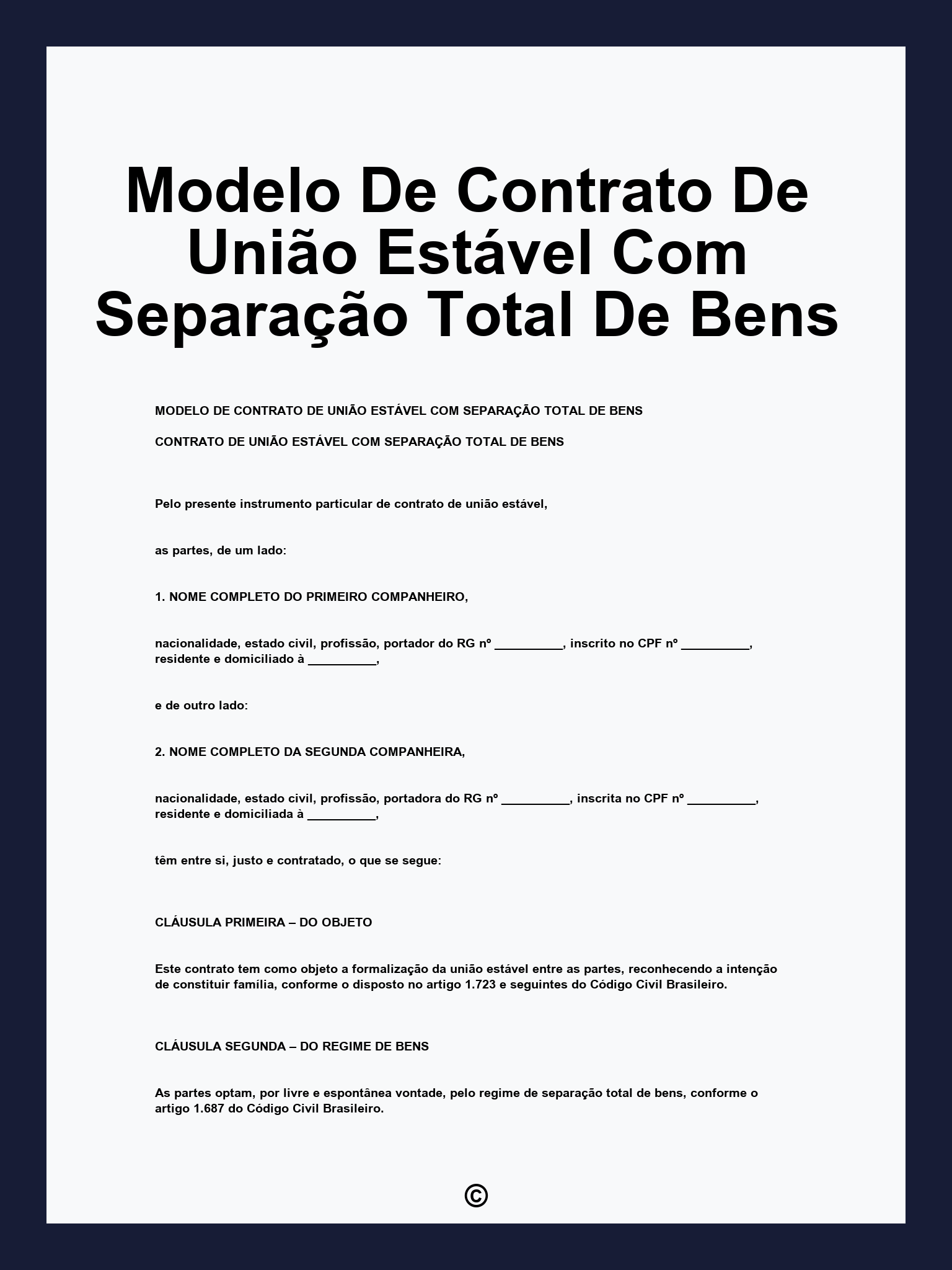 Modelo De Contrato De União Estável Com Separação Total De Bens