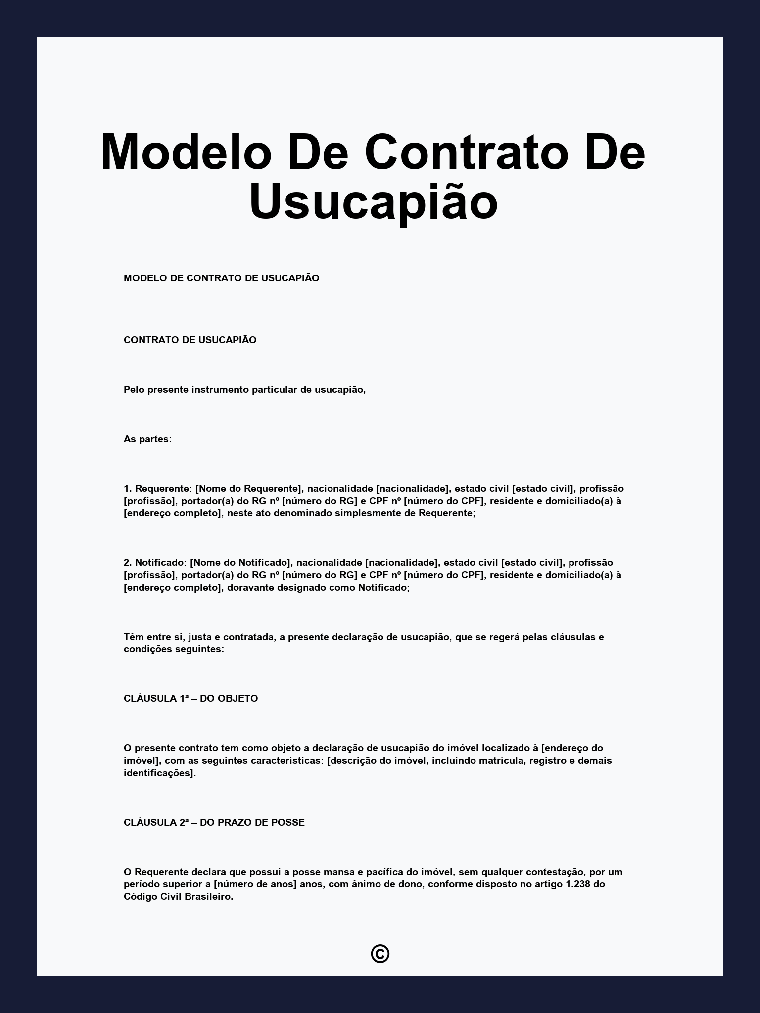 Modelo De Contrato De Usucapião