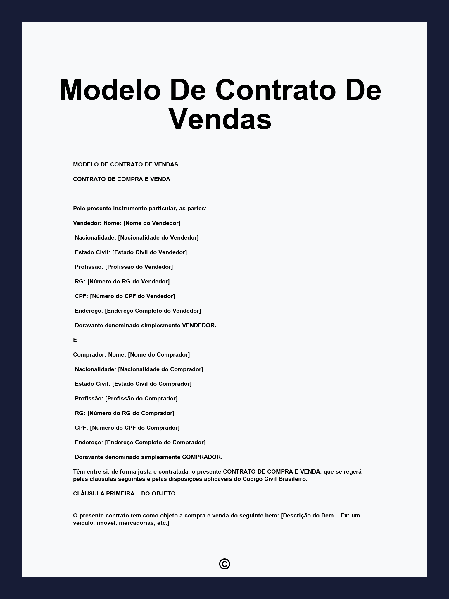 Modelo De Contrato De Vendas