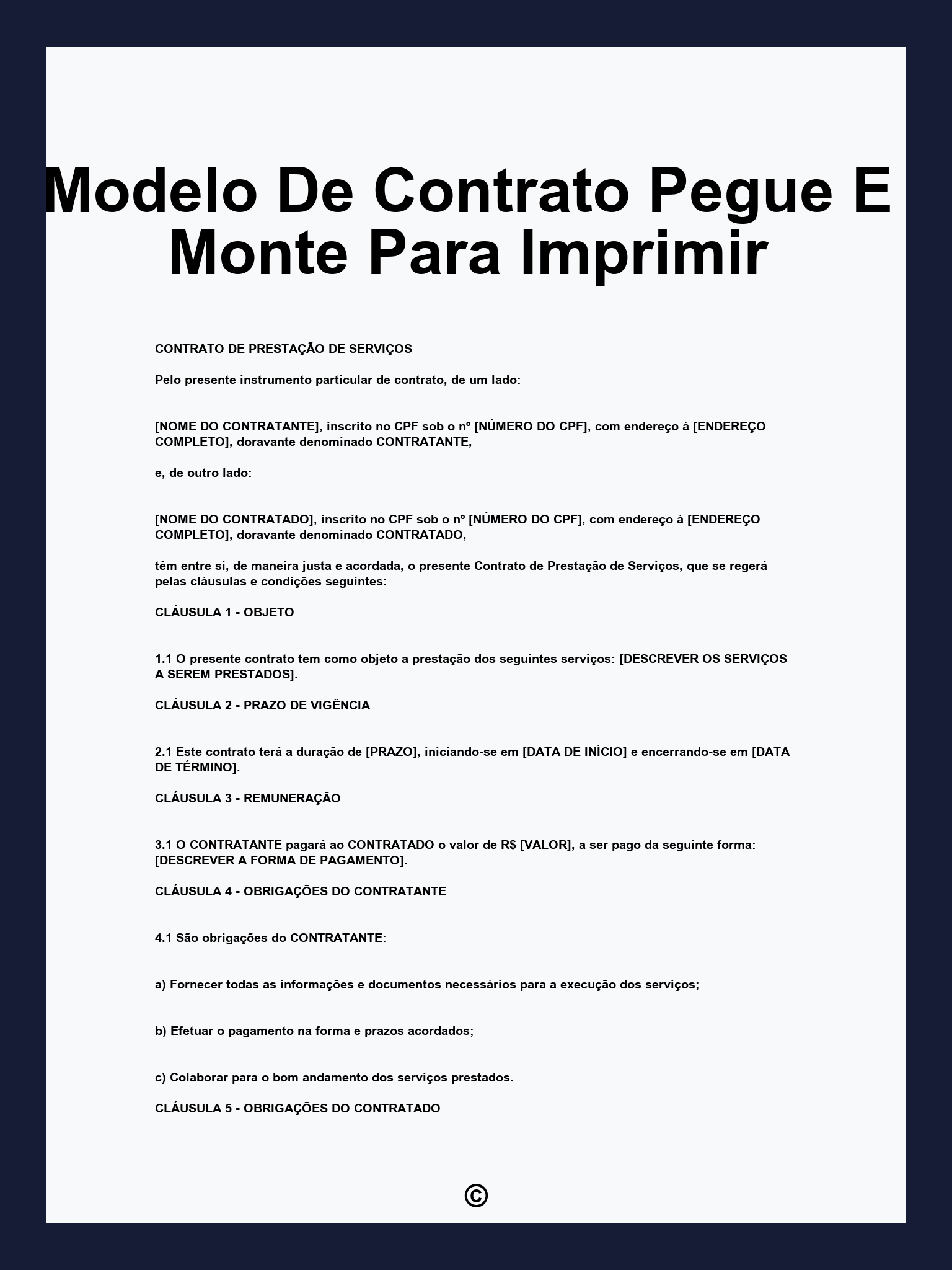 Modelo De Contrato Pegue E Monte Para Imprimir