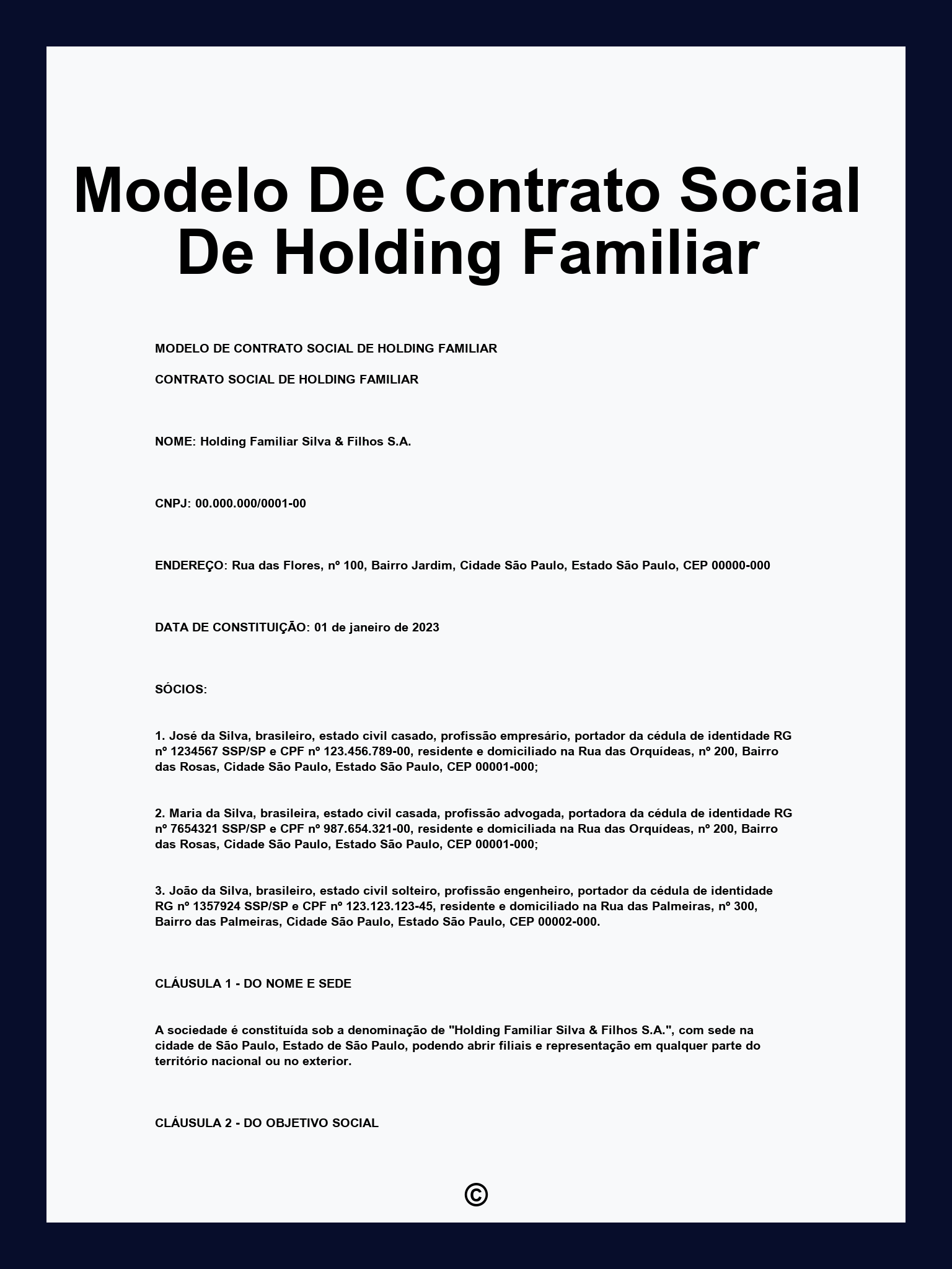 Modelo De Contrato Social De Holding Familiar
