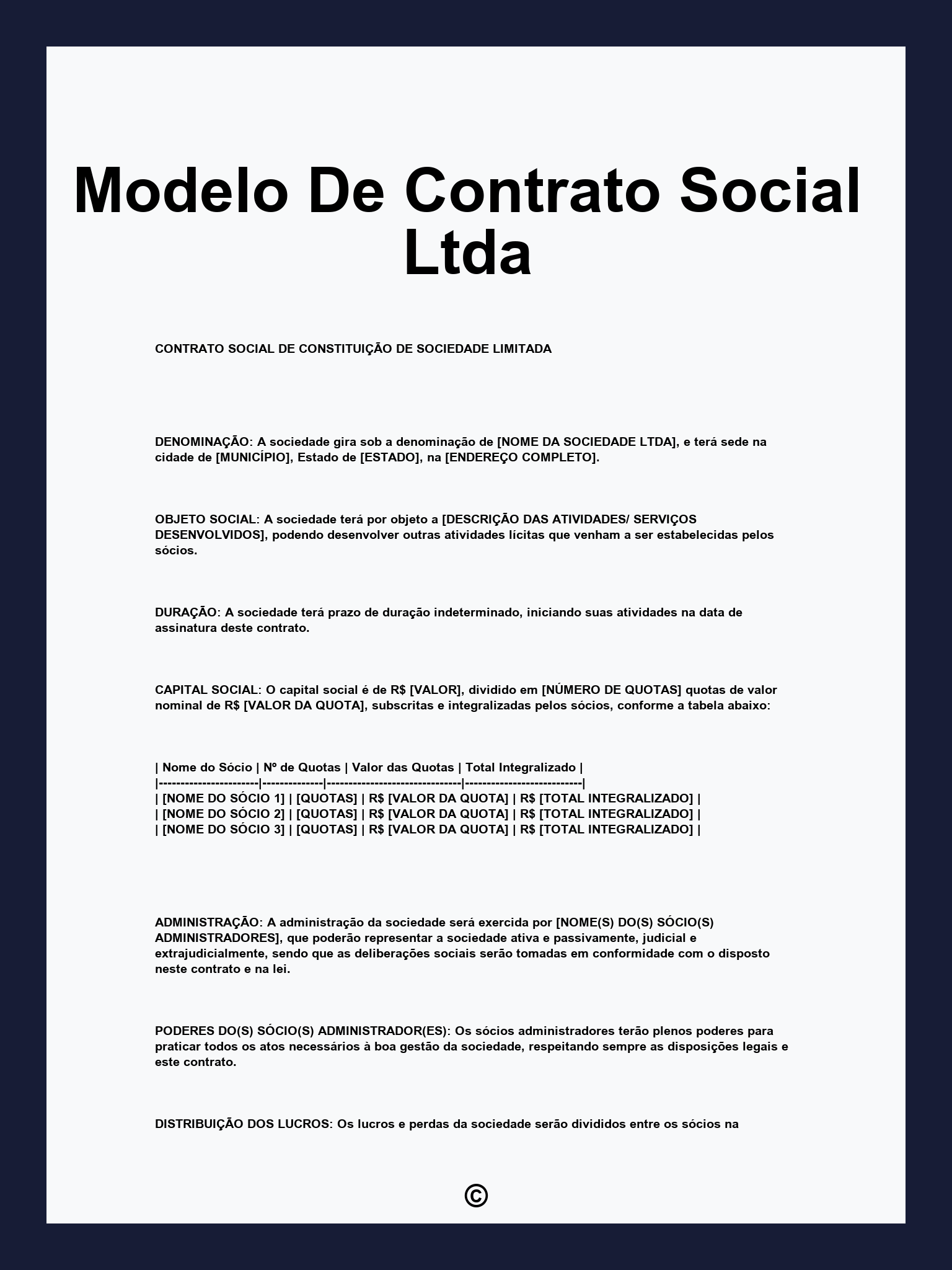 Modelo De Contrato Social Ltda