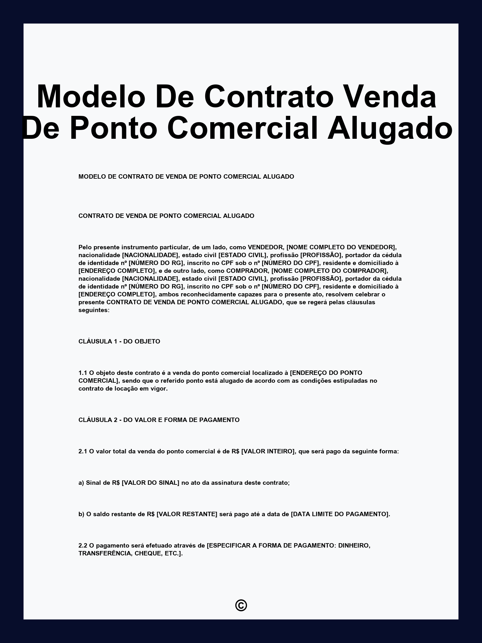 Modelo De Contrato Venda De Ponto Comercial Alugado