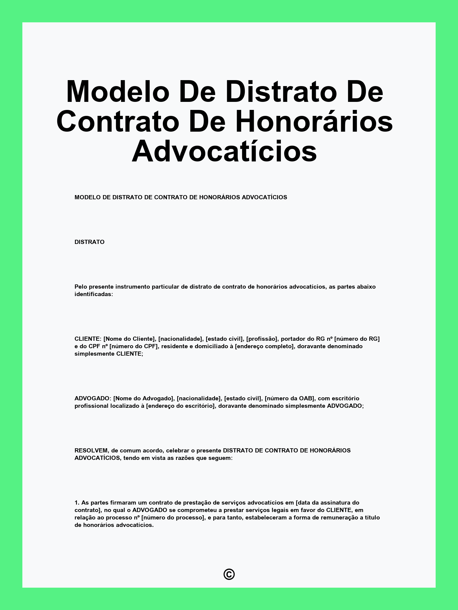 Modelo De Distrato De Contrato De Honorários Advocatícios