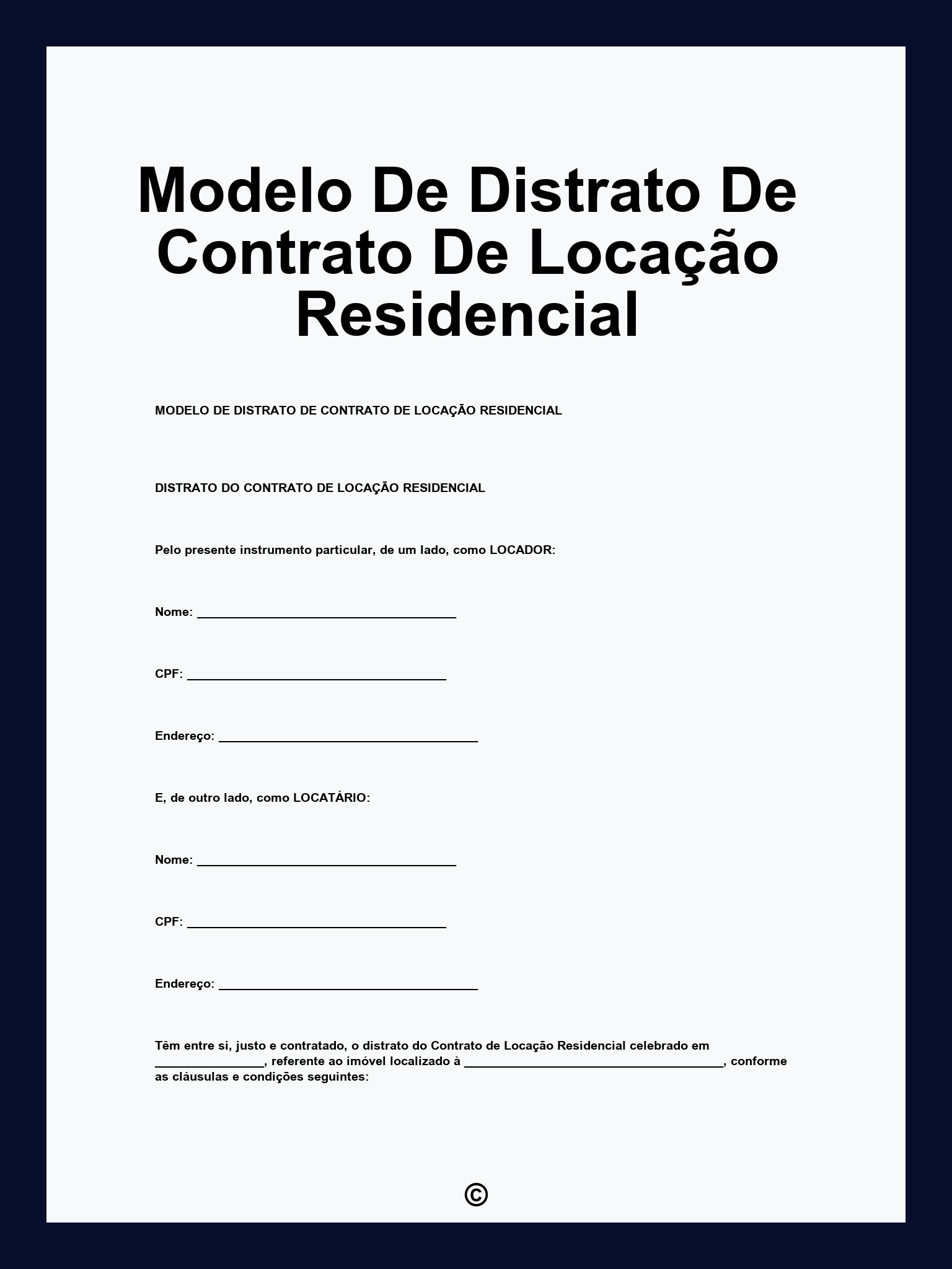 Modelo De Distrato De Contrato De Locação Residencial