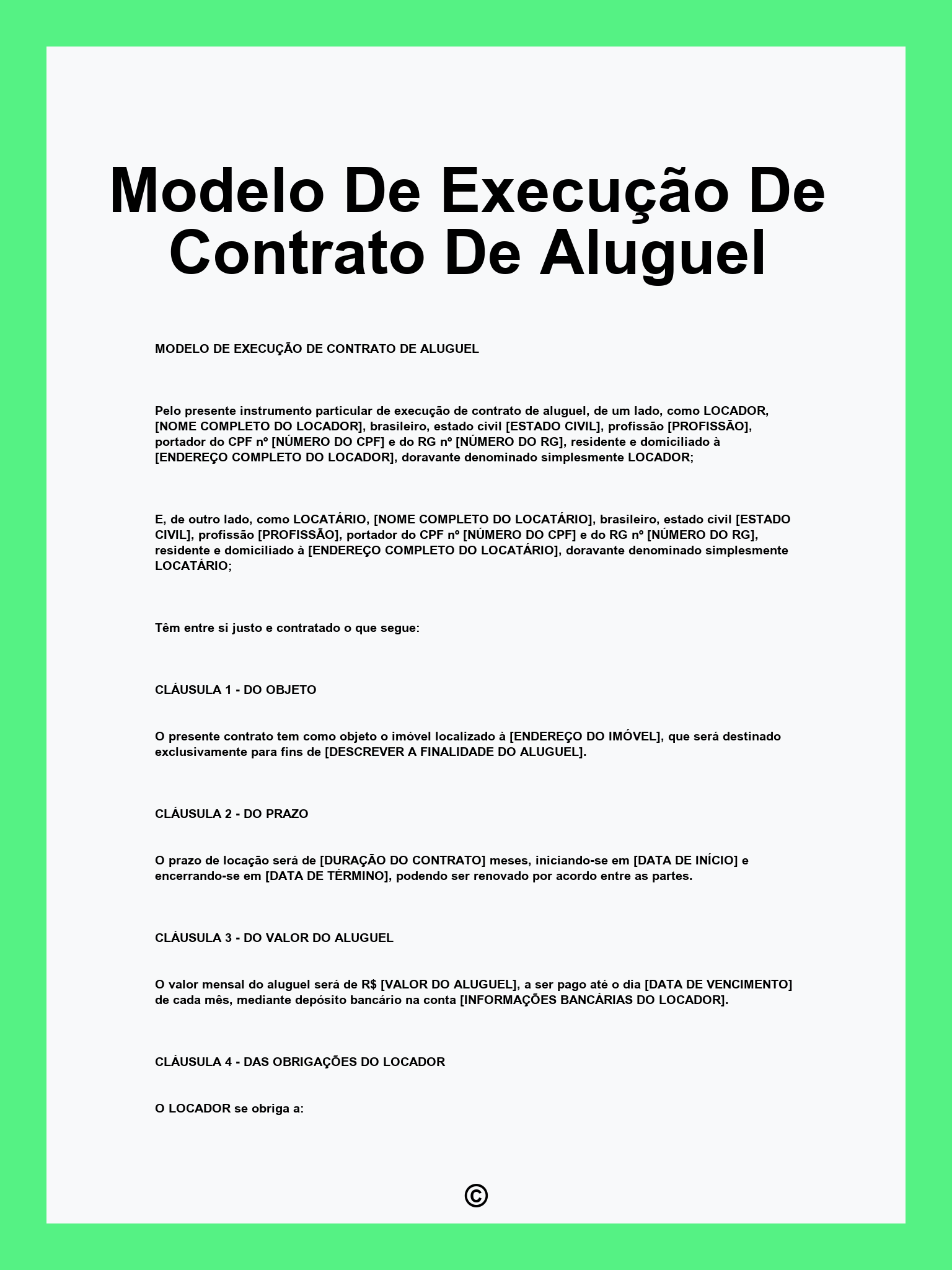 Modelo De Execução De Contrato De Aluguel