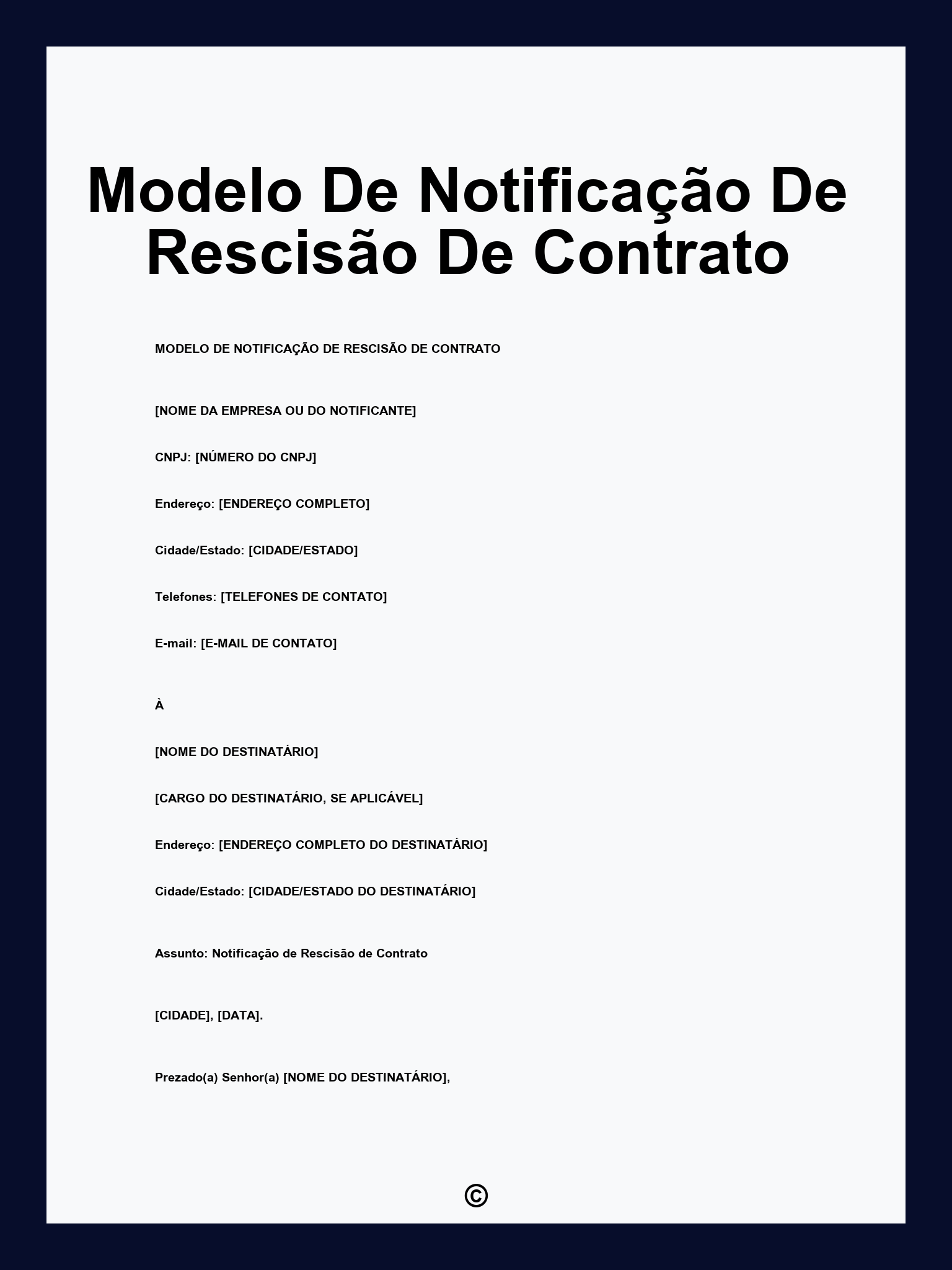 Modelo De Notificação De Rescisão De Contrato