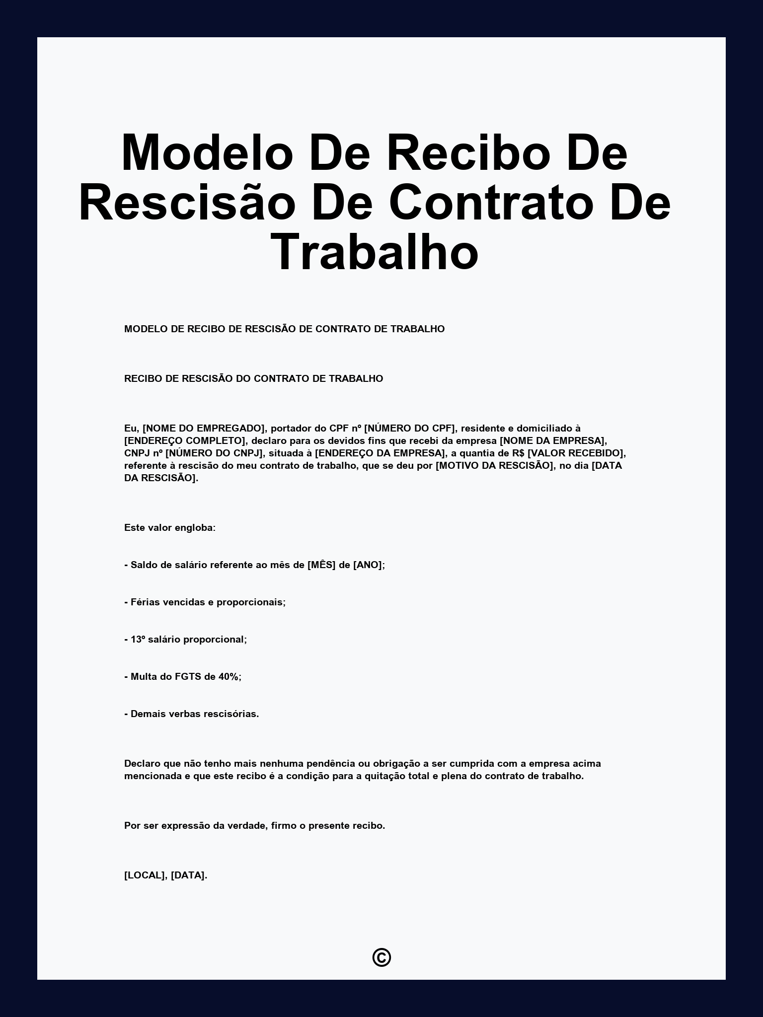 Modelo De Recibo De Rescisão De Contrato De Trabalho