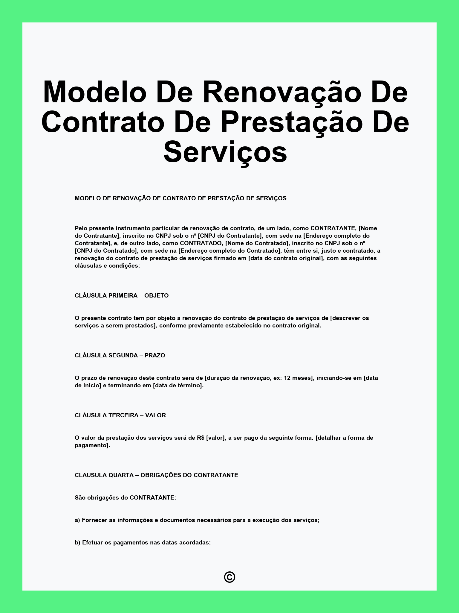 Modelo De Renovação De Contrato De Prestação De Serviços
