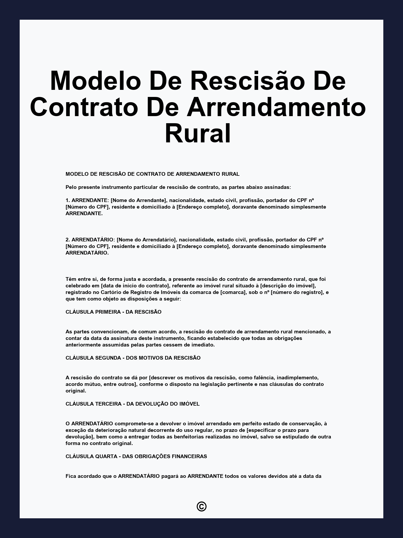 Modelo De Rescisão De Contrato De Arrendamento Rural