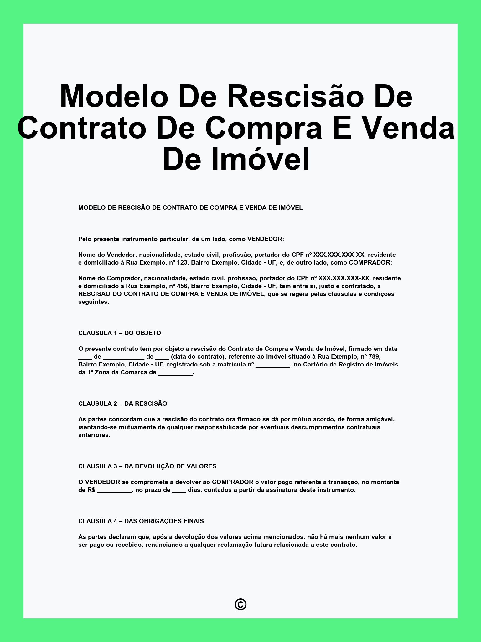 Modelo De Rescisão De Contrato De Compra E Venda De Imóvel